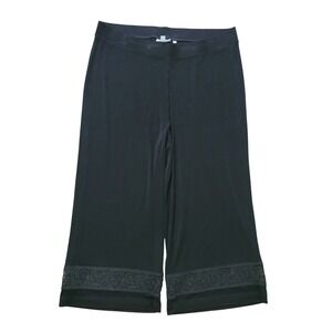 Chico's Women 3P XLP Slinky Wide Leg Crop Pants Black Lace Trim Elastic Waist